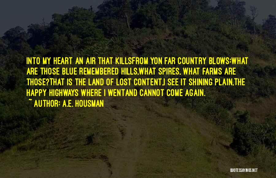 A.E. Housman Quotes: Into My Heart An Air That Killsfrom Yon Far Country Blows:what Are Those Blue Remembered Hills,what Spires, What Farms Are