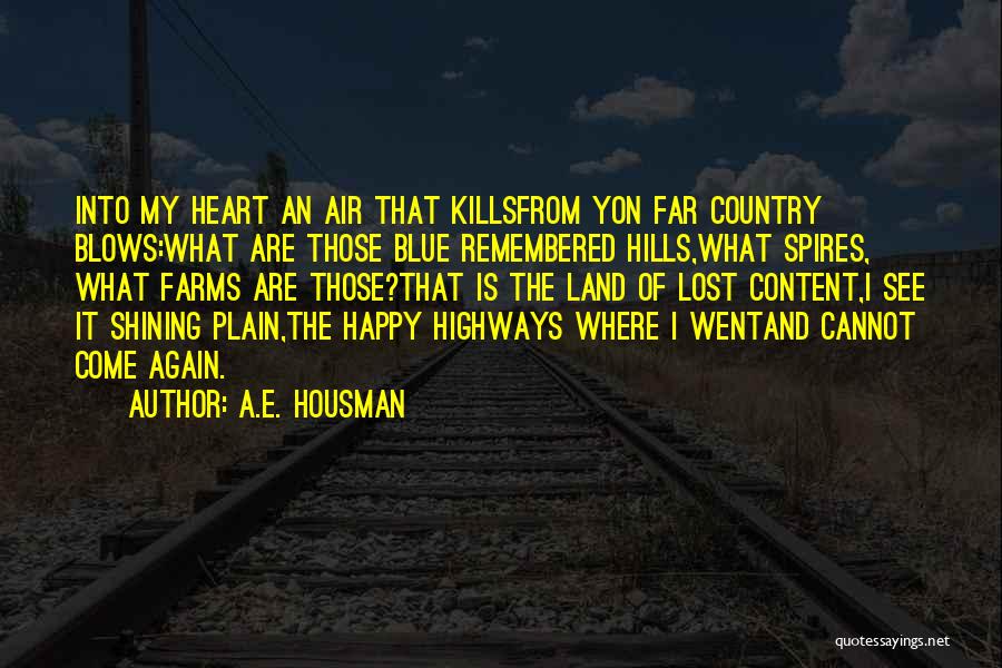 A.E. Housman Quotes: Into My Heart An Air That Killsfrom Yon Far Country Blows:what Are Those Blue Remembered Hills,what Spires, What Farms Are