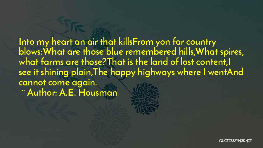 A.E. Housman Quotes: Into My Heart An Air That Killsfrom Yon Far Country Blows:what Are Those Blue Remembered Hills,what Spires, What Farms Are