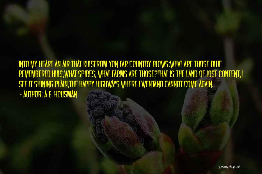 A.E. Housman Quotes: Into My Heart An Air That Killsfrom Yon Far Country Blows:what Are Those Blue Remembered Hills,what Spires, What Farms Are