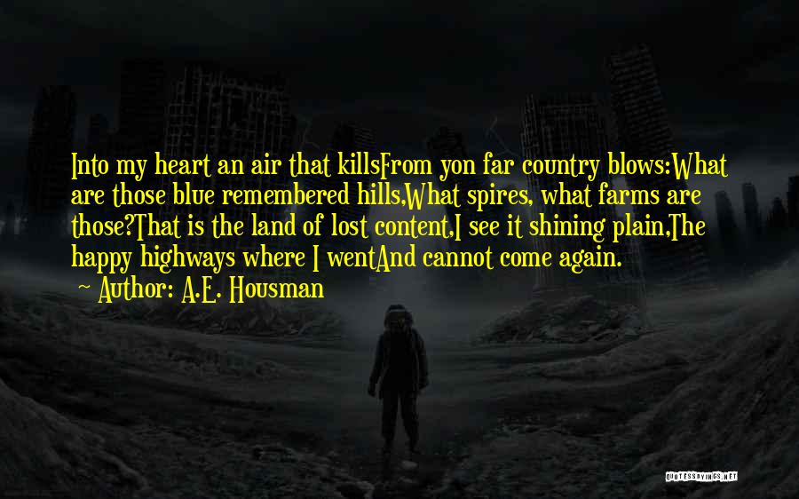 A.E. Housman Quotes: Into My Heart An Air That Killsfrom Yon Far Country Blows:what Are Those Blue Remembered Hills,what Spires, What Farms Are