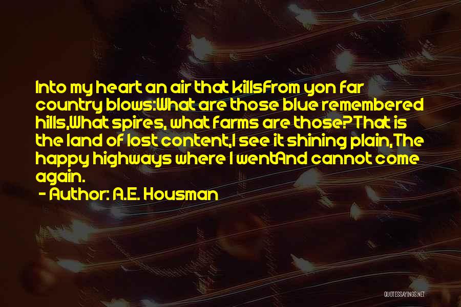 A.E. Housman Quotes: Into My Heart An Air That Killsfrom Yon Far Country Blows:what Are Those Blue Remembered Hills,what Spires, What Farms Are