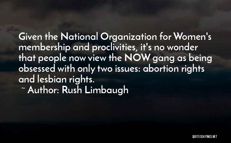Rush Limbaugh Quotes: Given The National Organization For Women's Membership And Proclivities, It's No Wonder That People Now View The Now Gang As