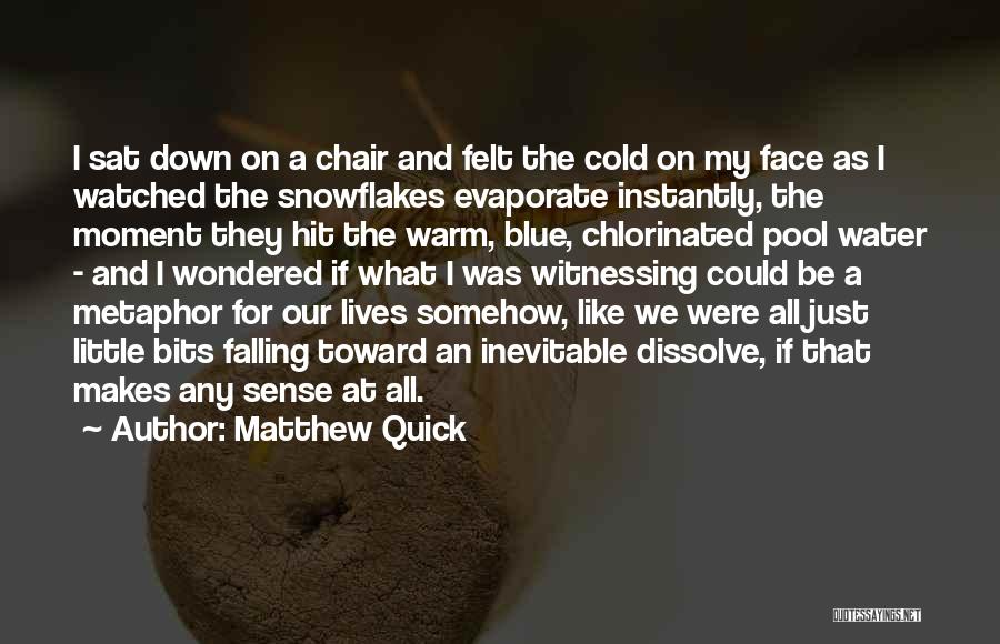 Matthew Quick Quotes: I Sat Down On A Chair And Felt The Cold On My Face As I Watched The Snowflakes Evaporate Instantly,