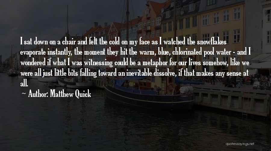 Matthew Quick Quotes: I Sat Down On A Chair And Felt The Cold On My Face As I Watched The Snowflakes Evaporate Instantly,