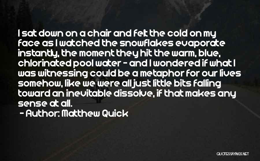 Matthew Quick Quotes: I Sat Down On A Chair And Felt The Cold On My Face As I Watched The Snowflakes Evaporate Instantly,