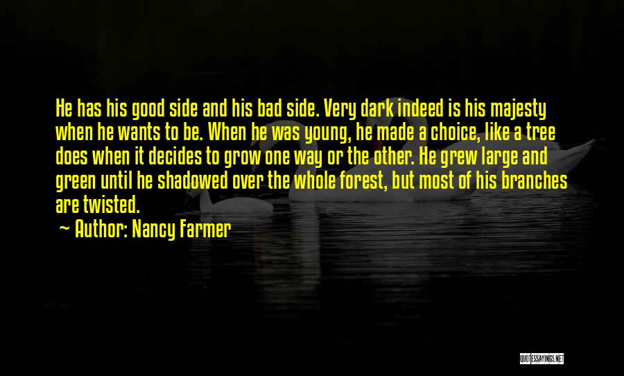 Nancy Farmer Quotes: He Has His Good Side And His Bad Side. Very Dark Indeed Is His Majesty When He Wants To Be.