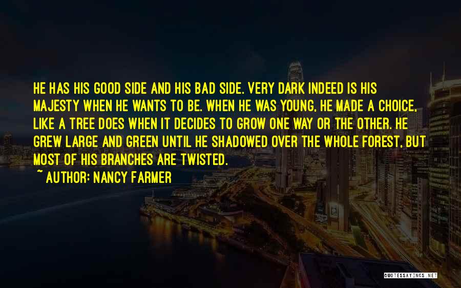 Nancy Farmer Quotes: He Has His Good Side And His Bad Side. Very Dark Indeed Is His Majesty When He Wants To Be.