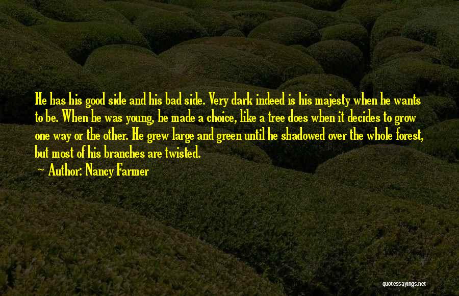 Nancy Farmer Quotes: He Has His Good Side And His Bad Side. Very Dark Indeed Is His Majesty When He Wants To Be.