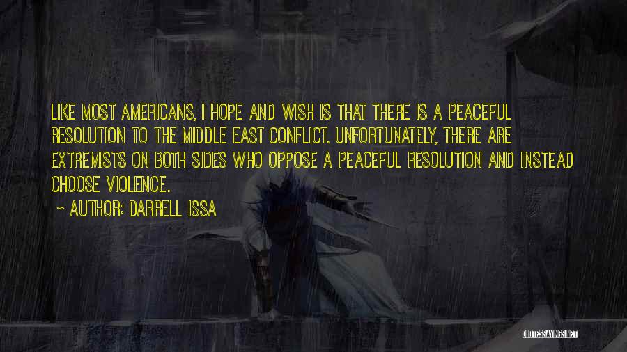 Darrell Issa Quotes: Like Most Americans, I Hope And Wish Is That There Is A Peaceful Resolution To The Middle East Conflict. Unfortunately,