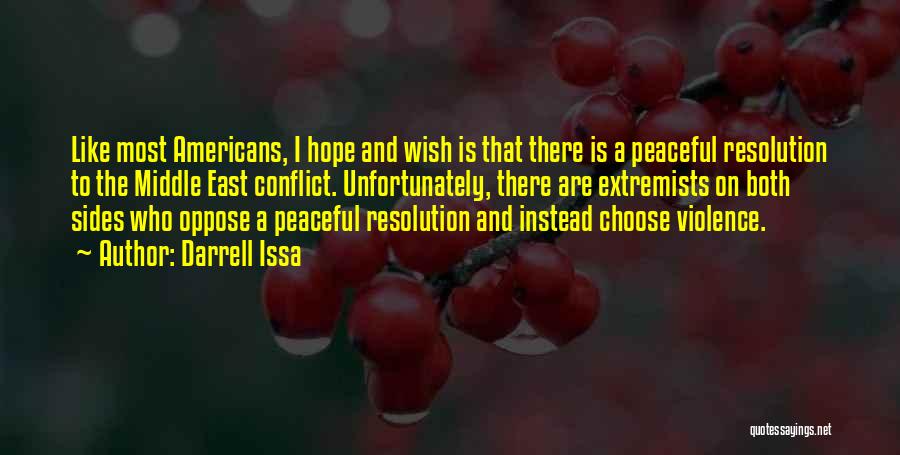 Darrell Issa Quotes: Like Most Americans, I Hope And Wish Is That There Is A Peaceful Resolution To The Middle East Conflict. Unfortunately,