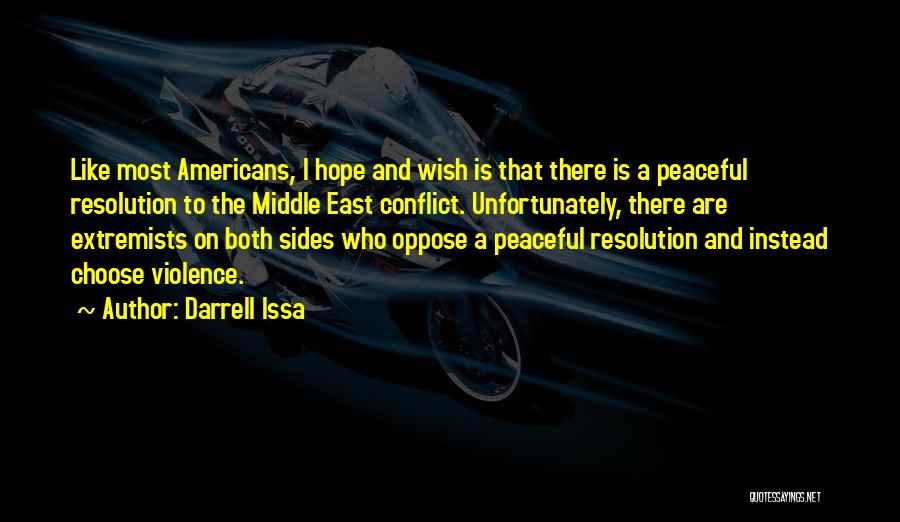 Darrell Issa Quotes: Like Most Americans, I Hope And Wish Is That There Is A Peaceful Resolution To The Middle East Conflict. Unfortunately,