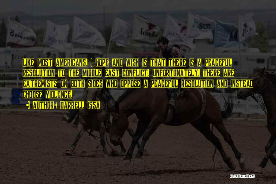 Darrell Issa Quotes: Like Most Americans, I Hope And Wish Is That There Is A Peaceful Resolution To The Middle East Conflict. Unfortunately,