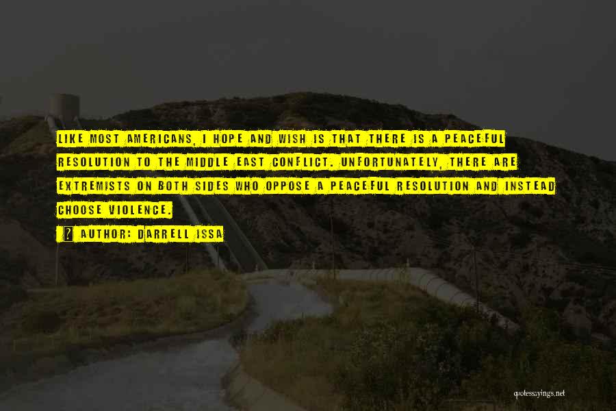 Darrell Issa Quotes: Like Most Americans, I Hope And Wish Is That There Is A Peaceful Resolution To The Middle East Conflict. Unfortunately,