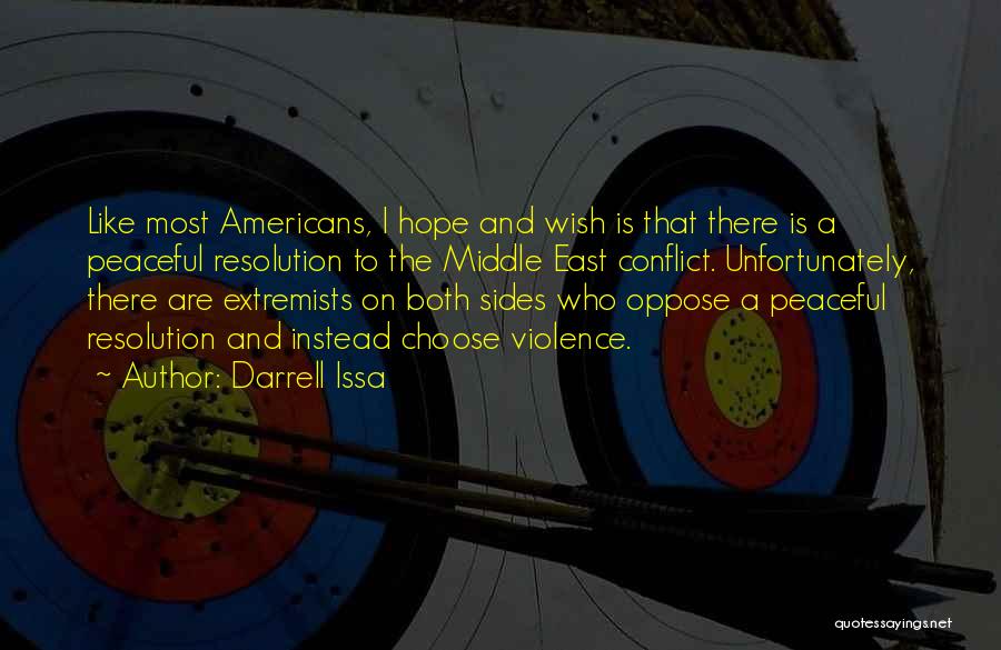 Darrell Issa Quotes: Like Most Americans, I Hope And Wish Is That There Is A Peaceful Resolution To The Middle East Conflict. Unfortunately,