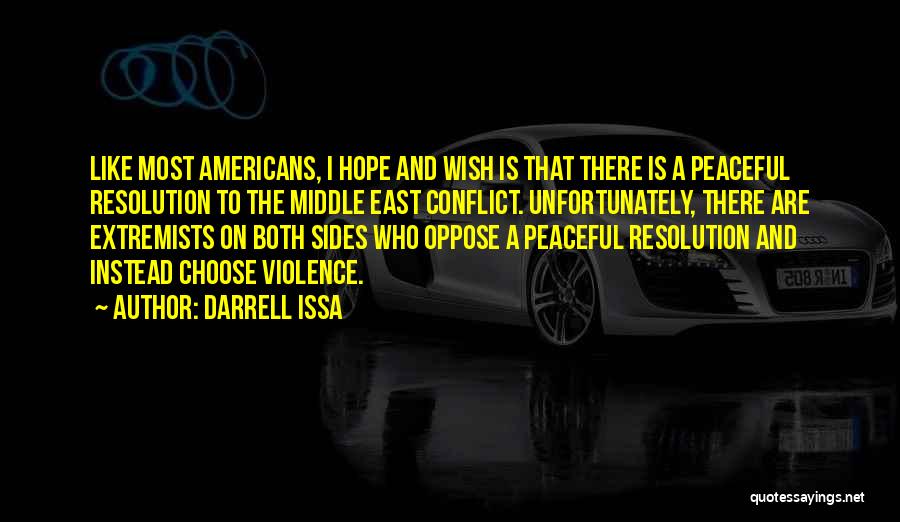 Darrell Issa Quotes: Like Most Americans, I Hope And Wish Is That There Is A Peaceful Resolution To The Middle East Conflict. Unfortunately,