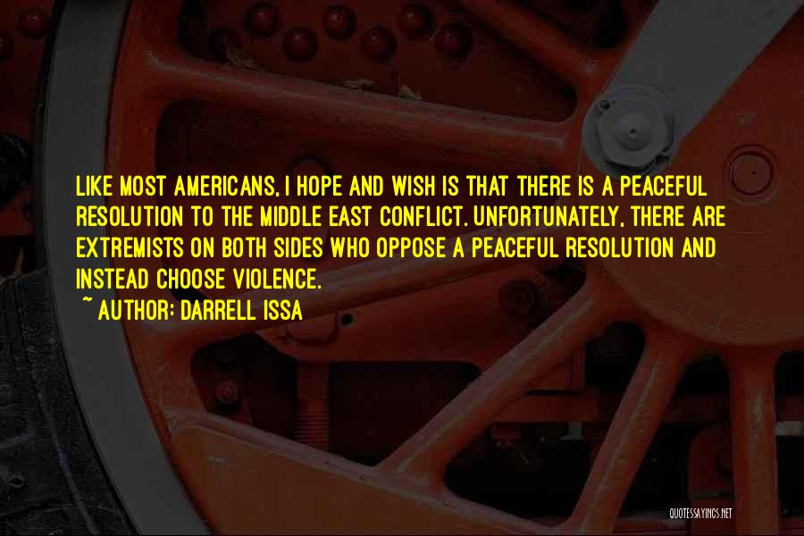 Darrell Issa Quotes: Like Most Americans, I Hope And Wish Is That There Is A Peaceful Resolution To The Middle East Conflict. Unfortunately,