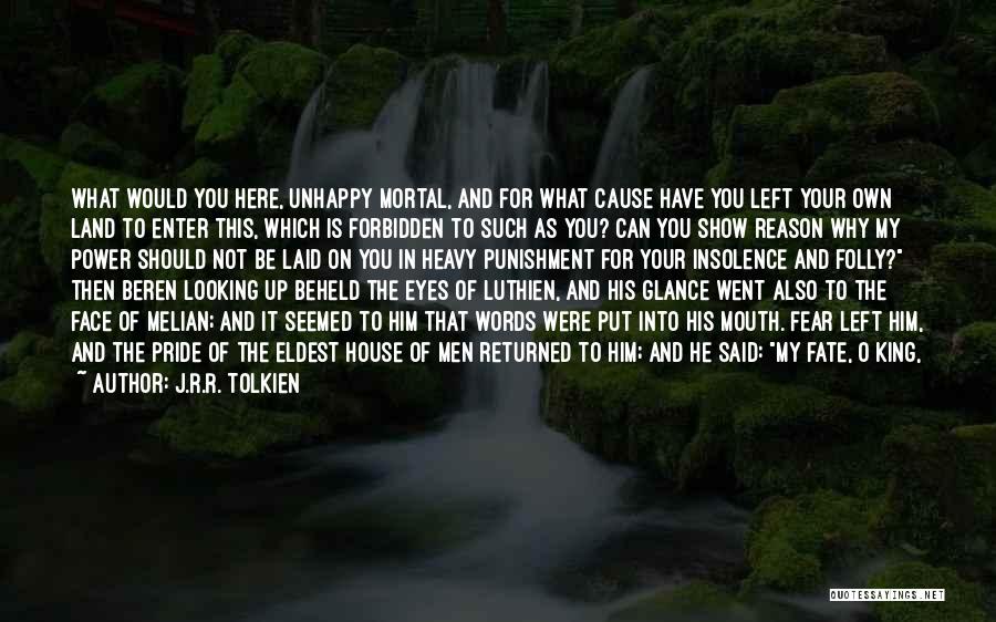 J.R.R. Tolkien Quotes: What Would You Here, Unhappy Mortal, And For What Cause Have You Left Your Own Land To Enter This, Which