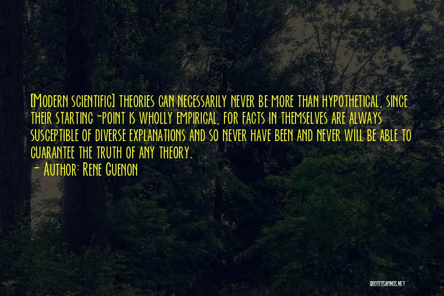 Rene Guenon Quotes: [modern Scientific] Theories Can Necessarily Never Be More Than Hypothetical, Since Their Starting-point Is Wholly Empirical, For Facts In Themselves