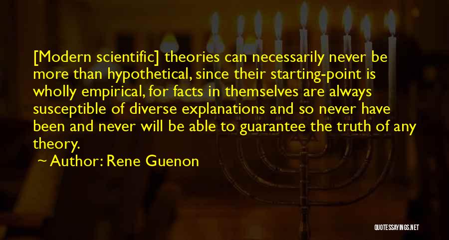 Rene Guenon Quotes: [modern Scientific] Theories Can Necessarily Never Be More Than Hypothetical, Since Their Starting-point Is Wholly Empirical, For Facts In Themselves