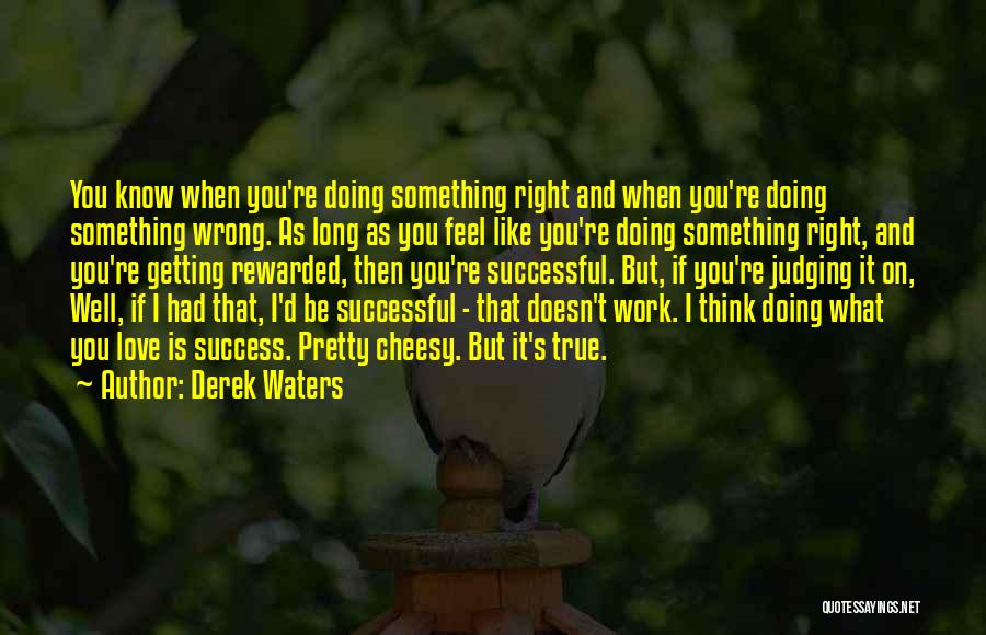 Derek Waters Quotes: You Know When You're Doing Something Right And When You're Doing Something Wrong. As Long As You Feel Like You're