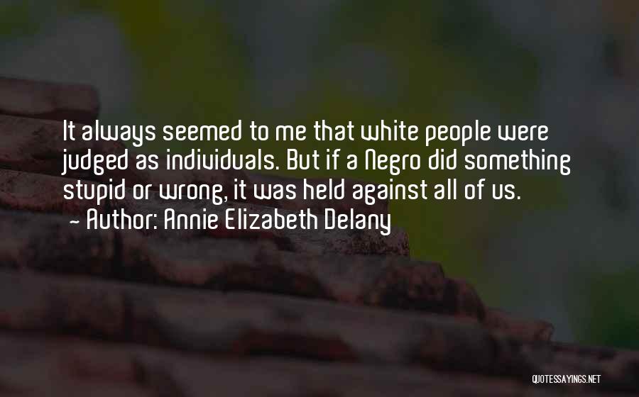 Annie Elizabeth Delany Quotes: It Always Seemed To Me That White People Were Judged As Individuals. But If A Negro Did Something Stupid Or