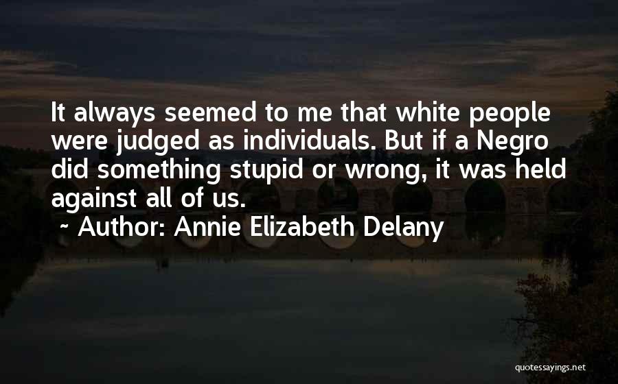 Annie Elizabeth Delany Quotes: It Always Seemed To Me That White People Were Judged As Individuals. But If A Negro Did Something Stupid Or