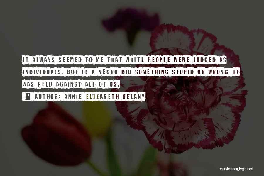 Annie Elizabeth Delany Quotes: It Always Seemed To Me That White People Were Judged As Individuals. But If A Negro Did Something Stupid Or