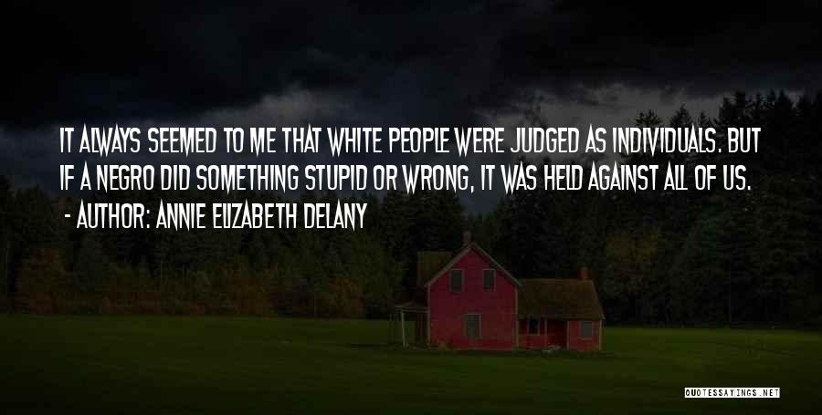 Annie Elizabeth Delany Quotes: It Always Seemed To Me That White People Were Judged As Individuals. But If A Negro Did Something Stupid Or