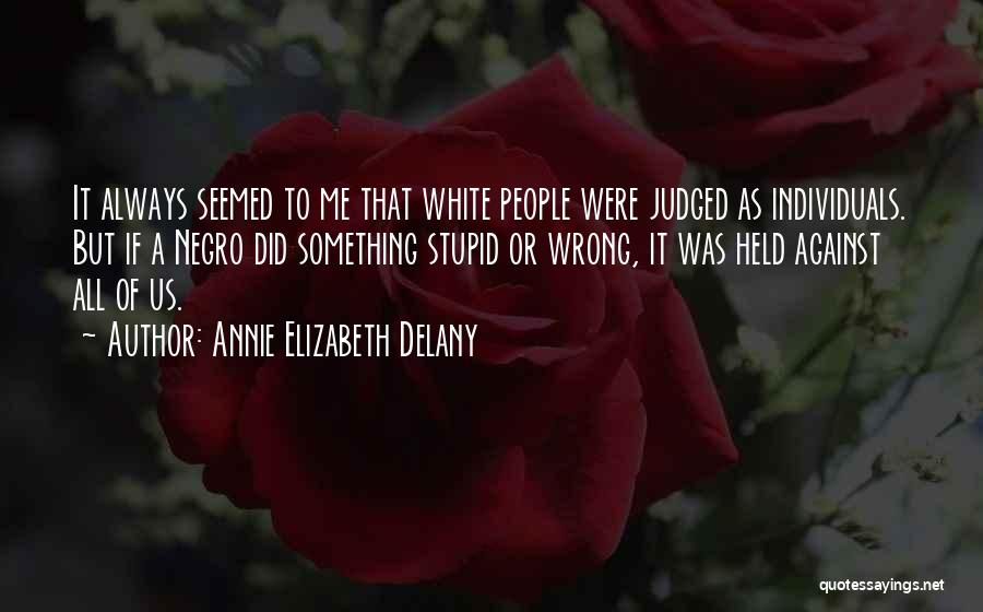 Annie Elizabeth Delany Quotes: It Always Seemed To Me That White People Were Judged As Individuals. But If A Negro Did Something Stupid Or