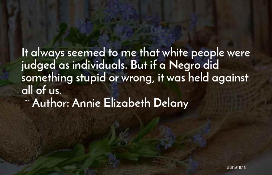 Annie Elizabeth Delany Quotes: It Always Seemed To Me That White People Were Judged As Individuals. But If A Negro Did Something Stupid Or