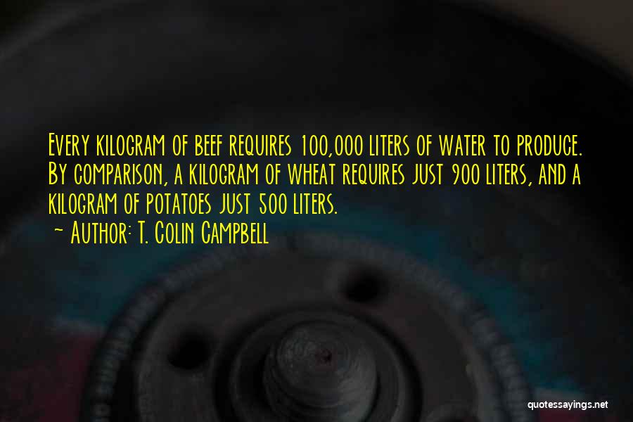 T. Colin Campbell Quotes: Every Kilogram Of Beef Requires 100,000 Liters Of Water To Produce. By Comparison, A Kilogram Of Wheat Requires Just 900