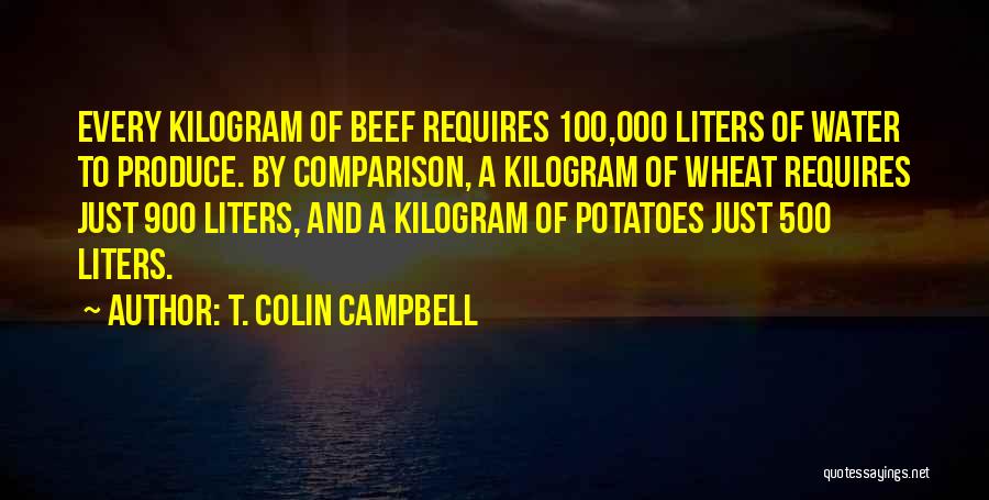 T. Colin Campbell Quotes: Every Kilogram Of Beef Requires 100,000 Liters Of Water To Produce. By Comparison, A Kilogram Of Wheat Requires Just 900