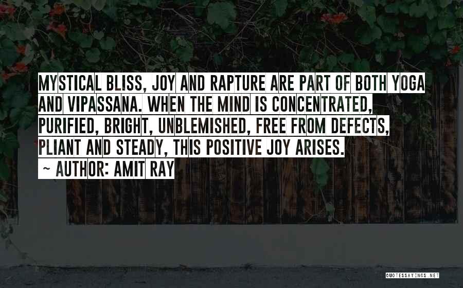 Amit Ray Quotes: Mystical Bliss, Joy And Rapture Are Part Of Both Yoga And Vipassana. When The Mind Is Concentrated, Purified, Bright, Unblemished,