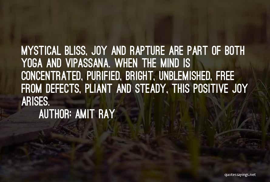 Amit Ray Quotes: Mystical Bliss, Joy And Rapture Are Part Of Both Yoga And Vipassana. When The Mind Is Concentrated, Purified, Bright, Unblemished,