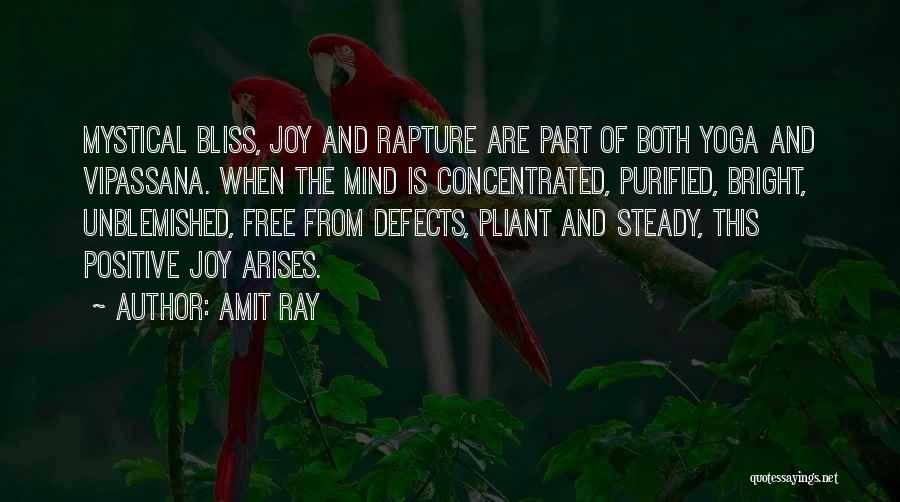 Amit Ray Quotes: Mystical Bliss, Joy And Rapture Are Part Of Both Yoga And Vipassana. When The Mind Is Concentrated, Purified, Bright, Unblemished,