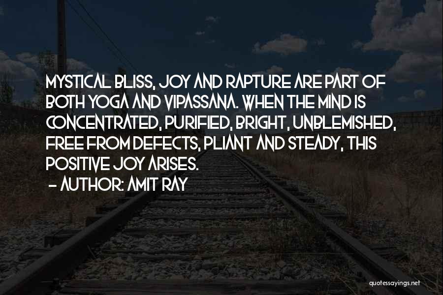 Amit Ray Quotes: Mystical Bliss, Joy And Rapture Are Part Of Both Yoga And Vipassana. When The Mind Is Concentrated, Purified, Bright, Unblemished,