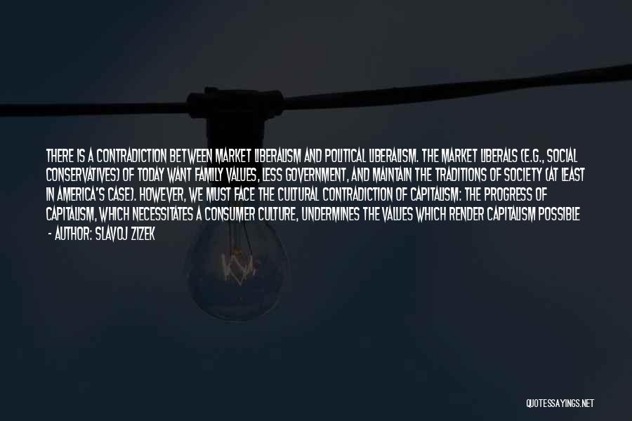 Slavoj Zizek Quotes: There Is A Contradiction Between Market Liberalism And Political Liberalism. The Market Liberals (e.g., Social Conservatives) Of Today Want Family
