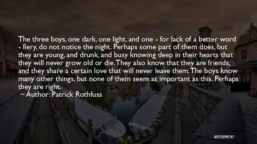 Patrick Rothfuss Quotes: The Three Boys, One Dark, One Light, And One - For Lack Of A Better Word - Fiery, Do Not