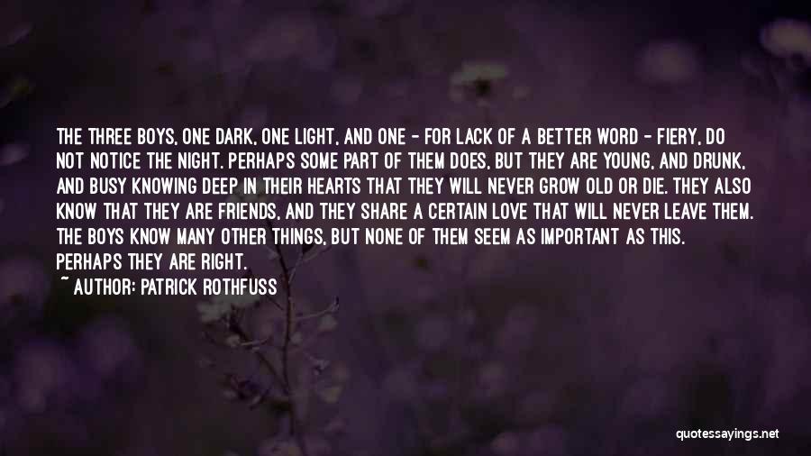 Patrick Rothfuss Quotes: The Three Boys, One Dark, One Light, And One - For Lack Of A Better Word - Fiery, Do Not