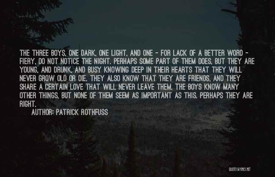 Patrick Rothfuss Quotes: The Three Boys, One Dark, One Light, And One - For Lack Of A Better Word - Fiery, Do Not