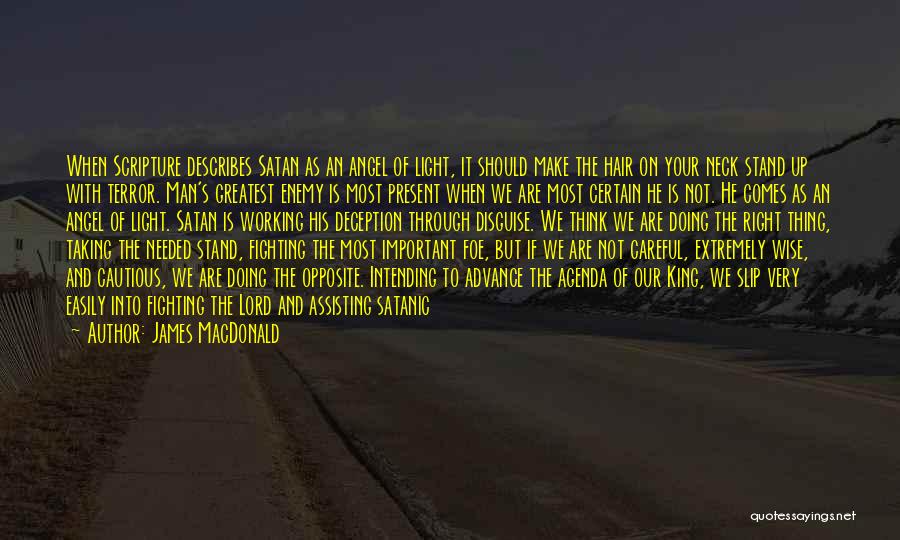 James MacDonald Quotes: When Scripture Describes Satan As An Angel Of Light, It Should Make The Hair On Your Neck Stand Up With