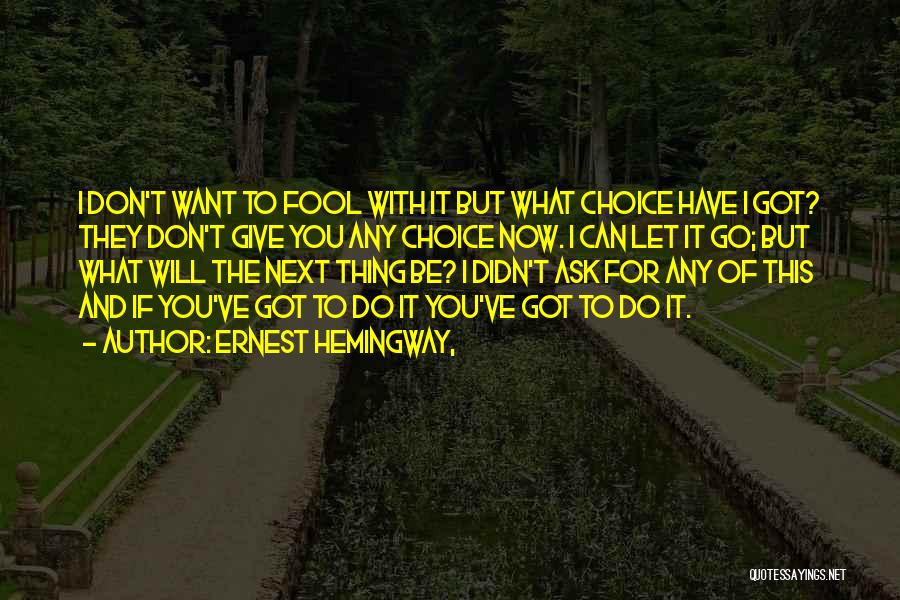 Ernest Hemingway, Quotes: I Don't Want To Fool With It But What Choice Have I Got? They Don't Give You Any Choice Now.