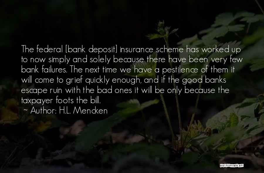 H.L. Mencken Quotes: The Federal [bank Deposit] Insurance Scheme Has Worked Up To Now Simply And Solely Because There Have Been Very Few