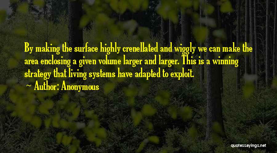 Anonymous Quotes: By Making The Surface Highly Crenellated And Wiggly We Can Make The Area Enclosing A Given Volume Larger And Larger.