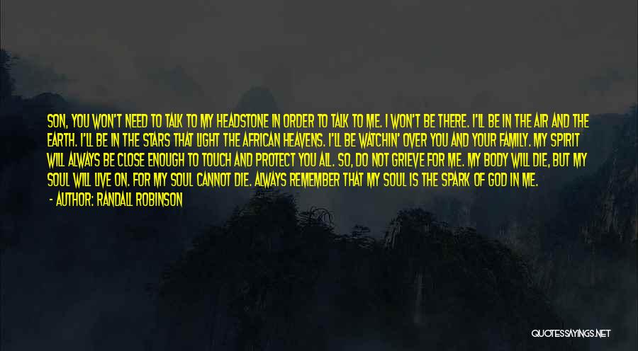 Randall Robinson Quotes: Son, You Won't Need To Talk To My Headstone In Order To Talk To Me. I Won't Be There. I'll