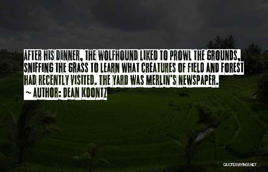 Dean Koontz Quotes: After His Dinner, The Wolfhound Liked To Prowl The Grounds, Sniffing The Grass To Learn What Creatures Of Field And