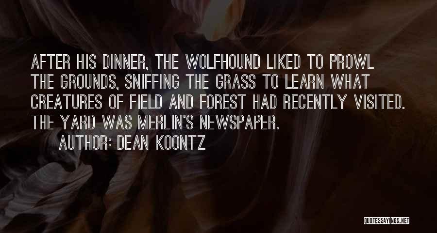 Dean Koontz Quotes: After His Dinner, The Wolfhound Liked To Prowl The Grounds, Sniffing The Grass To Learn What Creatures Of Field And