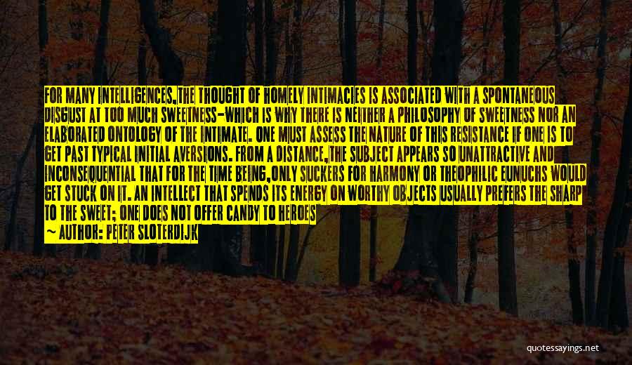 Peter Sloterdijk Quotes: For Many Intelligences,the Thought Of Homely Intimacies Is Associated With A Spontaneous Disgust At Too Much Sweetness-which Is Why There