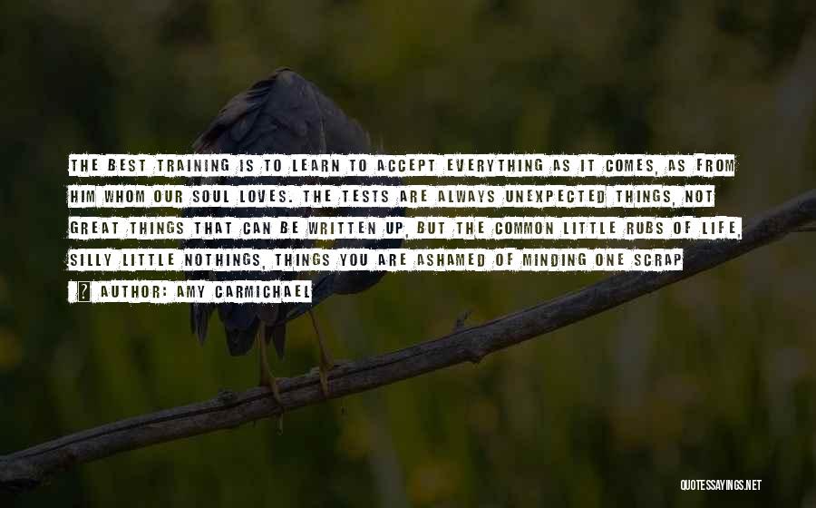 Amy Carmichael Quotes: The Best Training Is To Learn To Accept Everything As It Comes, As From Him Whom Our Soul Loves. The